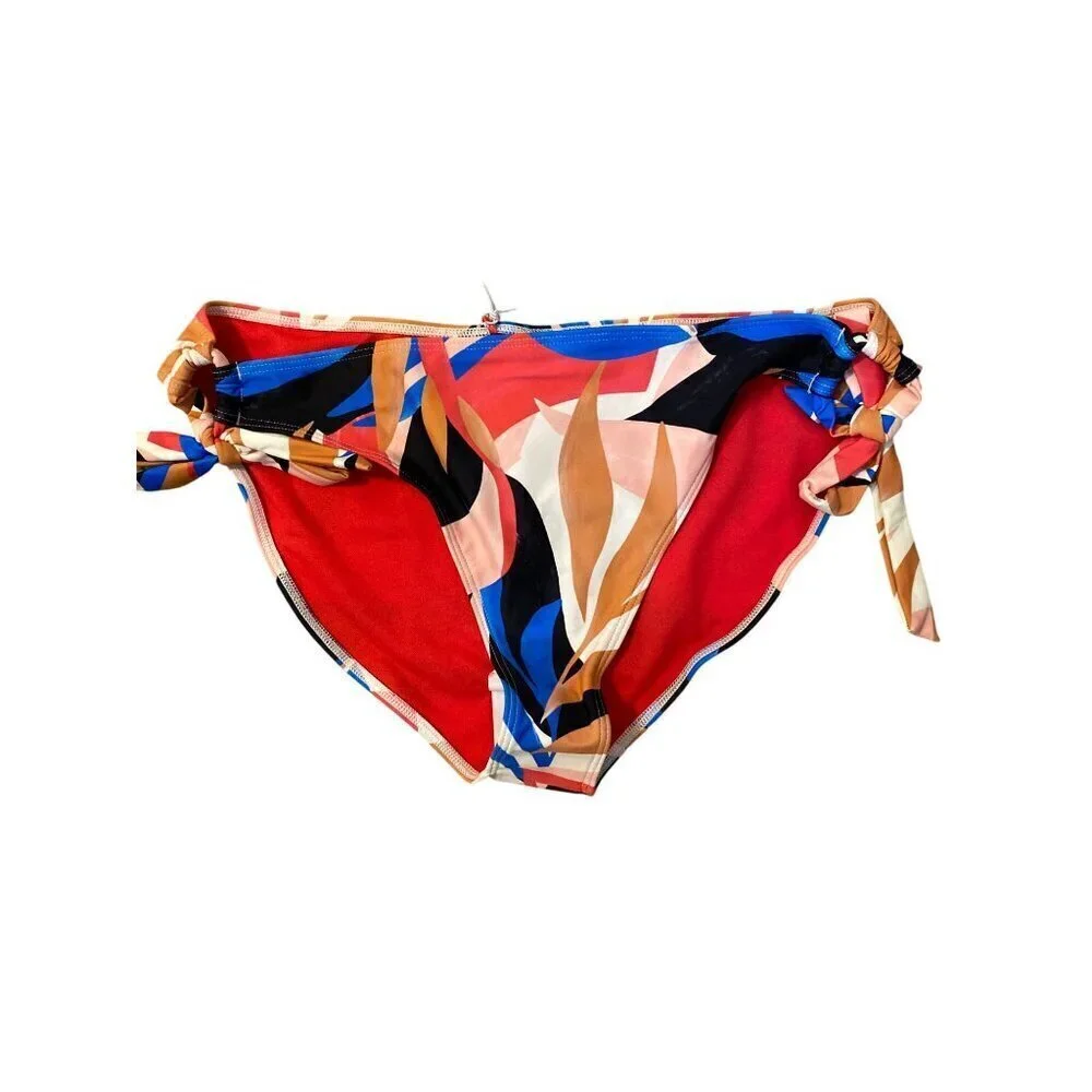 PrAna Atalia Bikini Bottoms Swim Bottoms Large Tropical print UPF 50+ side ties